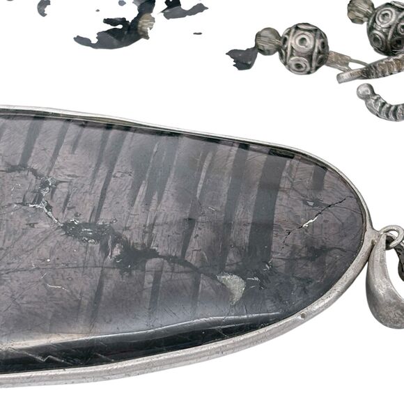 Vintage Sterling Silver 925 Hypersthene Pendant Statement Necklace 20" - Picture 6 of 9